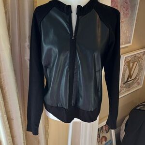 Evereve Black Faux-Leather Front Bomber Jacket